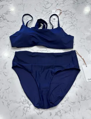 NWT Quince Deep Navy Italian Scoop Neck Bikini Top & High Rise Bottom Set Large thumbnail 1