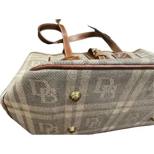 Vintage Dooney & Bourke Brown Tan Plaid Leather Trim Womens Purse Tote Bag thumbnail 4