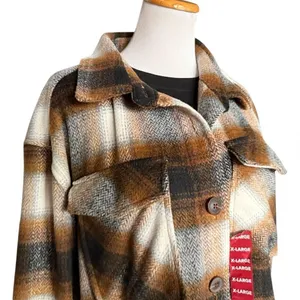 NWT Womens Members Mark Acorn Plaid Button Down Shacket Plaid Jacket - Sz XL thumbnail 4