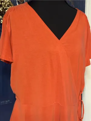 LOFT Orange Wrap-Front Short Sleeve Blouse size Large NWT thumbnail 2
