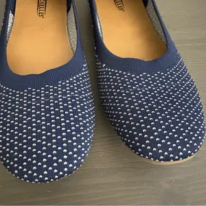 Seychelles knit ballet flats round-toe stretch knit upper‎ navy white dot 8.5 thumbnail 3