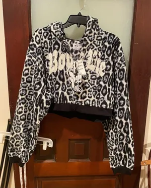 Boys Lie Black & White Leopard Fuzzy Zip Hoodie thumbnail 1