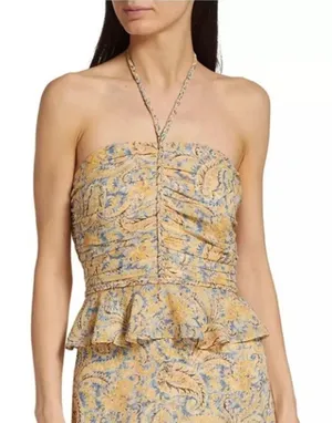 NEW‎ Veronica Beard Arienne Gathered Halter Neck Silk Top thumbnail 1