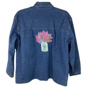 Cabin Creek Embroidered Button Up Denim Chore Jacket Utility Barn Women M Blue thumbnail 2