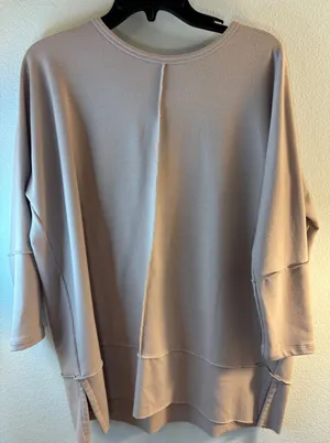 Spanx AirEssentials Oversized Long Sleeve Sweatshirt Crew Neck Tan Small thumbnail 1