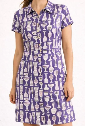 Boden Novelty‎ Print Shirt Dress Purple Cotton Button Front Short Sleeve US 2 thumbnail 1
