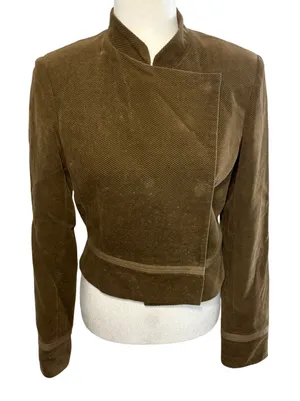 Vince Womens Brown Corduroy Asymmetrical Snap Cropped Jacket Size‎ 8 USA Made thumbnail 1