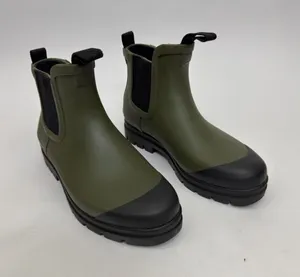 Hunter Women 5 Olive Green Black Cap Toe Chelsea Ankle Rain Boots Lug Sole thumbnail 1