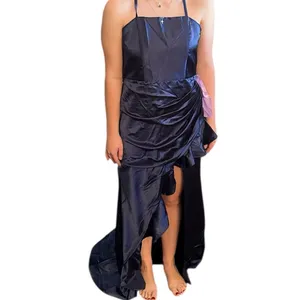 Dideyttawl Satin Criss Cross Spaghetti Strap Formal Dress Blue 16 NWT thumbnail 2