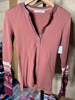 NWT Free People We The Free Mikah Layering Cuff Thermal Top Autumn Combo Small thumbnail 8