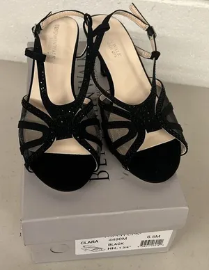 New nib Benjamin walk touch ups sz6.5 black rhinestone open toed strappy heels thumbnail 1