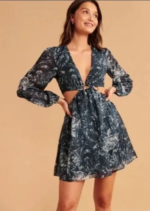 Abercrombie Cut Out Long Sleeve Mini Dress Blue Size Extra Small thumbnail 1
