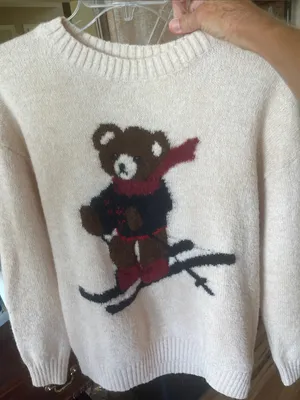 Cozy Cream Bear Snow Ski Sweater - Women's Crewneck Oversized thumbnail 11
