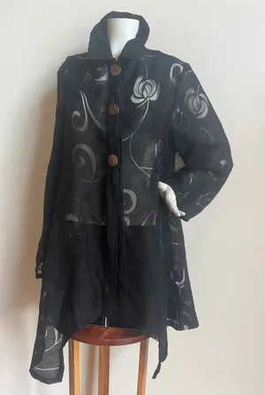 Kaktus Floral Sheer Button-Front Women's Coat sheer cutouts avant garde thumbnail 1
