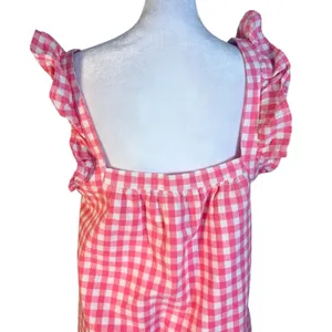 Vineyard Vines Gingham Dress Womens Small Pink Excellent Ruffle Cotton‎ Linen thumbnail 6