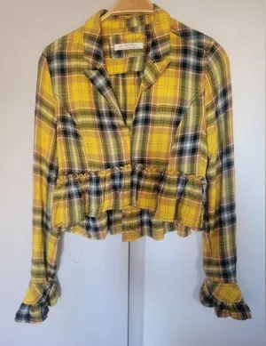Free People we the Free Women's Rufled Up Plaid Shirt Jacket Size XS thumbnail 1