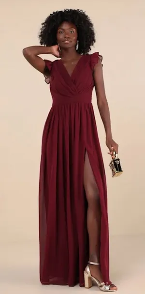 Lulu's Red V-Neck Flutter Sleeve Maxi Dress thumbnail 1