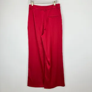 Lulus Modern Approach Red Satin Wide-Leg Pants High Rise Festive Large NWT thumbnail 8