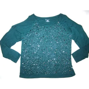 🆕 LANE BRYANT Plus 1X 14 16 Cold Shoulder Green STUDDED Shirt NEW‎ thumbnail 3
