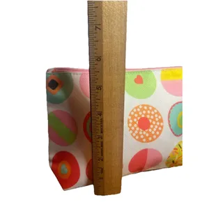 Clinique Cosmetic Bag Donut Pattern Zipper Pouch Pink Interior Makeup Case thumbnail 3