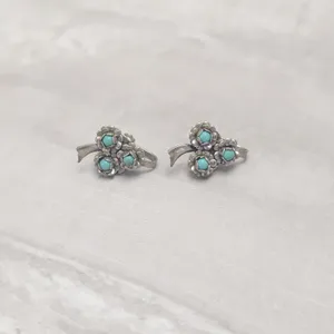 Vintage Screw On Earrings Design Silver Tone & Turquoise Tone 7/8" thumbnail 2