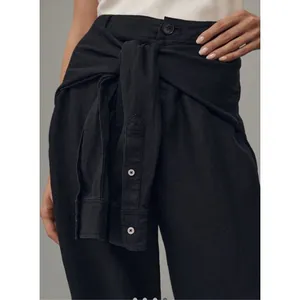 Anthropologie Black Linen Tie-Waist‎ Wide-Leg Cropped Pants High Rise NEW thumbnail 3