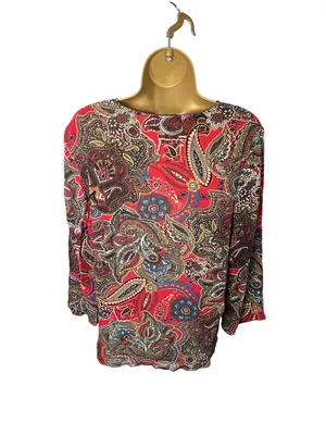 Vtg Y2K Chico’s Paisley Beaded Embellished Silk Blouse V-Neck Long Sleeve Red 1 thumbnail 3