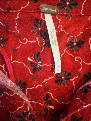 Free People Debby Dot Romper Red Floral Short Sleeve Button Front - Size M EUC thumbnail 5