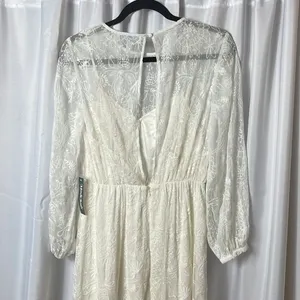 ModCloth Ivory Lace Maxi Dress Long Sleeve Sheer Overlay Lined Size S thumbnail 10