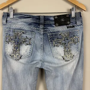 Miss Me‎ Boot Jeans 30 Blue Denim Y2K Cross Bling Studded Pockets Stretch Denim thumbnail 6
