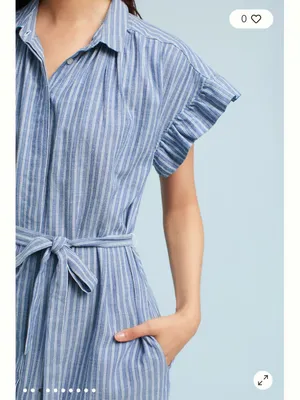 Anthropologie Isabella Sinclair Piper Blue White Stripe Ruffle Sleeve Dress Sz M thumbnail 4