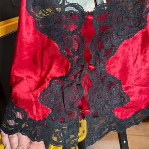 Victoria's Secret Gold Label Red Satin Camisole with Black Lace Size Medium thumbnail 5
