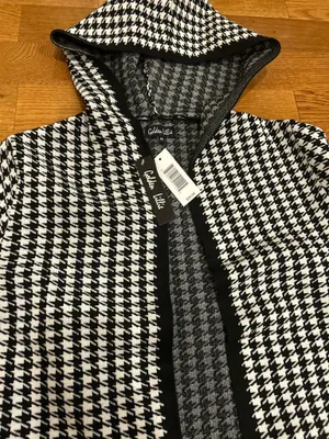 Golden Lillie Women's Long Hooded Cardigan Sweater Houndstooth Jacket M thumbnail 9