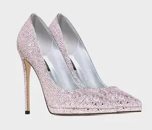Pastel Pink Kawaii Glitter Sparkly Pointed Toe Heels Pumps Shoes thumbnail 1
