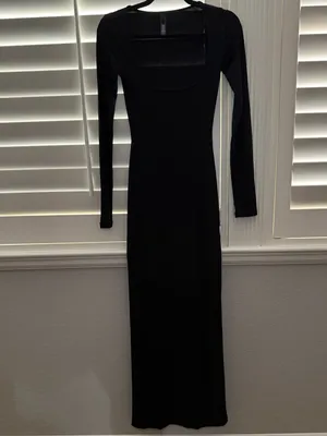 SKIMS Soft Lounge Ribbed Stretch-Modal Maxi Dress Onyx Black Size Small thumbnail 4