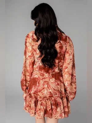 NWT Buddy Love Grace Maple Sugar Ruffle Long Sleeve Mini Dress Size Small thumbnail 3