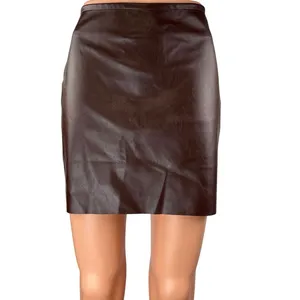 Commense Brown Faux Vegan Leather Mini Zipper Straight Pencil Skirt Size S thumbnail 2