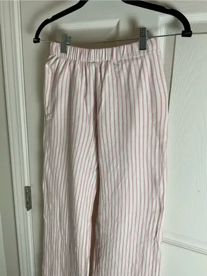 Zara Pink & White Striped Cotton Wide-Leg Pants - Size 13-14 thumbnail 6