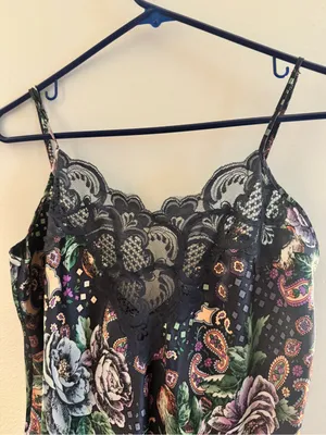 Victoria's Secret Floral Lace Trim Black Slip Tank Top Gold Tag Vintage thumbnail 4