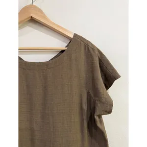 Eileen Fisher Brown Linen Blend Short Sleeve Pocket Shift Dress Sz S thumbnail 4