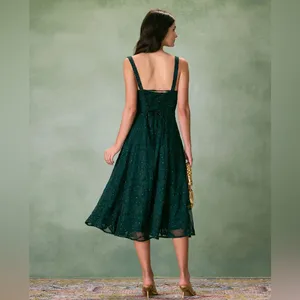 Rihoas Green Square Neck Jacquard Slit Midi Dress thumbnail 5
