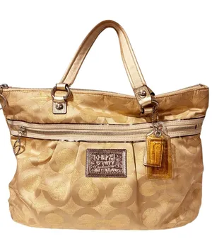 Coach 15865 Gold Beige Jacquard Poppy Op Art Glam Tote Handbag Purse Metallic thumbnail 1