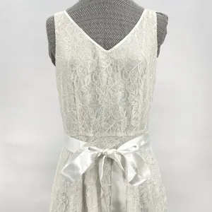 Tahari White Lace Satin Bow Dress Sleeveless V Ivory Wedding Eloping ASL Size 8 thumbnail 4