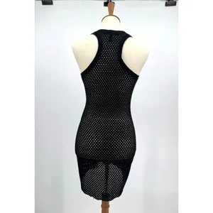 BCBGMaxAzria Etania Mesh Tank Dress Black Raw Hem Mini Bodycon Cover up Beachy S thumbnail 2