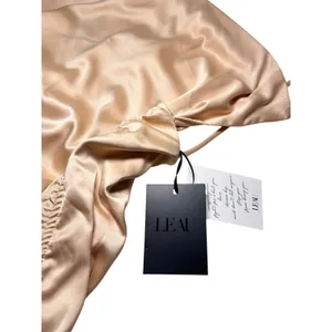 LEAU Champagne Satin Bodycon Mini Dress Ruched Drawstring Adjustable Tie XS thumbnail 6