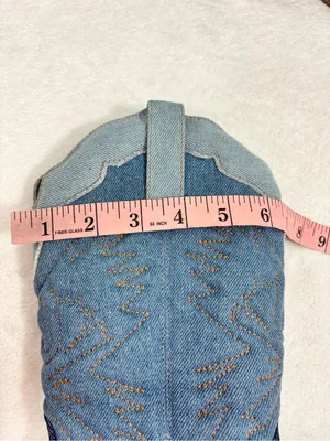 C. Est 1946 Denim Two-Tone Cowboy Heeled Boots Blue Wide Calf Size 7 thumbnail 12