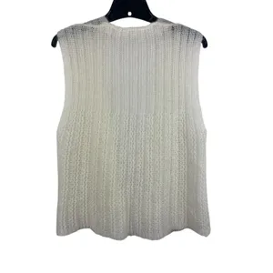 VTG Women’s Ivory Knit Open Front Sweater Vest Textured Lightweight Gradmacore S thumbnail 6