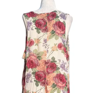 Vintage 90s Baby Pink Floral Crinkle Maxi Dress‎ Romantic Sleeveless Rayon Small thumbnail 2