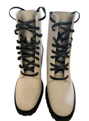 ARTISAN CRAFTED BY ZIGI Semi High Lace-Up Boots - Cream Leather, size 8, NWOT thumbnail 1
