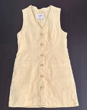 Abercrombie & Fitch Sleeveless Button-Front Yellow Linen Dress thumbnail 1